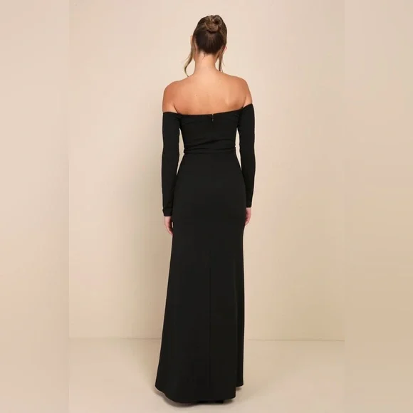 Alluring Sophistication Black Off-the-Shoulder Maxi Dress - Picture 2 of 5